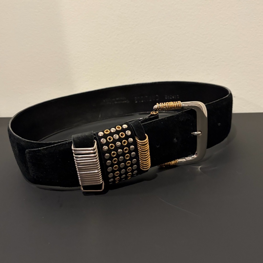 Carlisle Black Leather Belt with Silver and Gold Accents